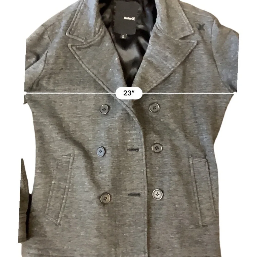 Hurley Mens Double Breasted Pea Coat Heather Grey Knit Jacket Large